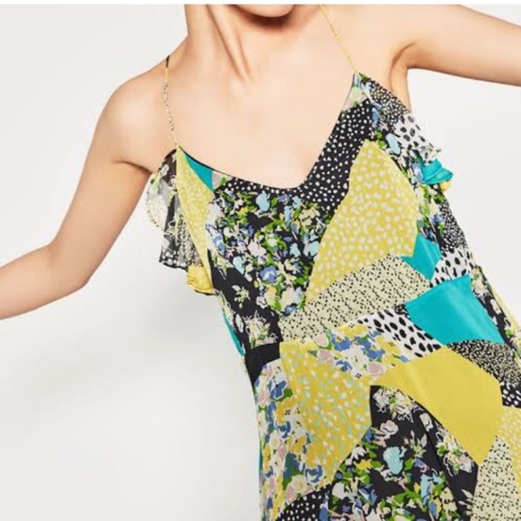 Zara Patchwork Ruffle Dress Size Medium - Picture 2 of 9